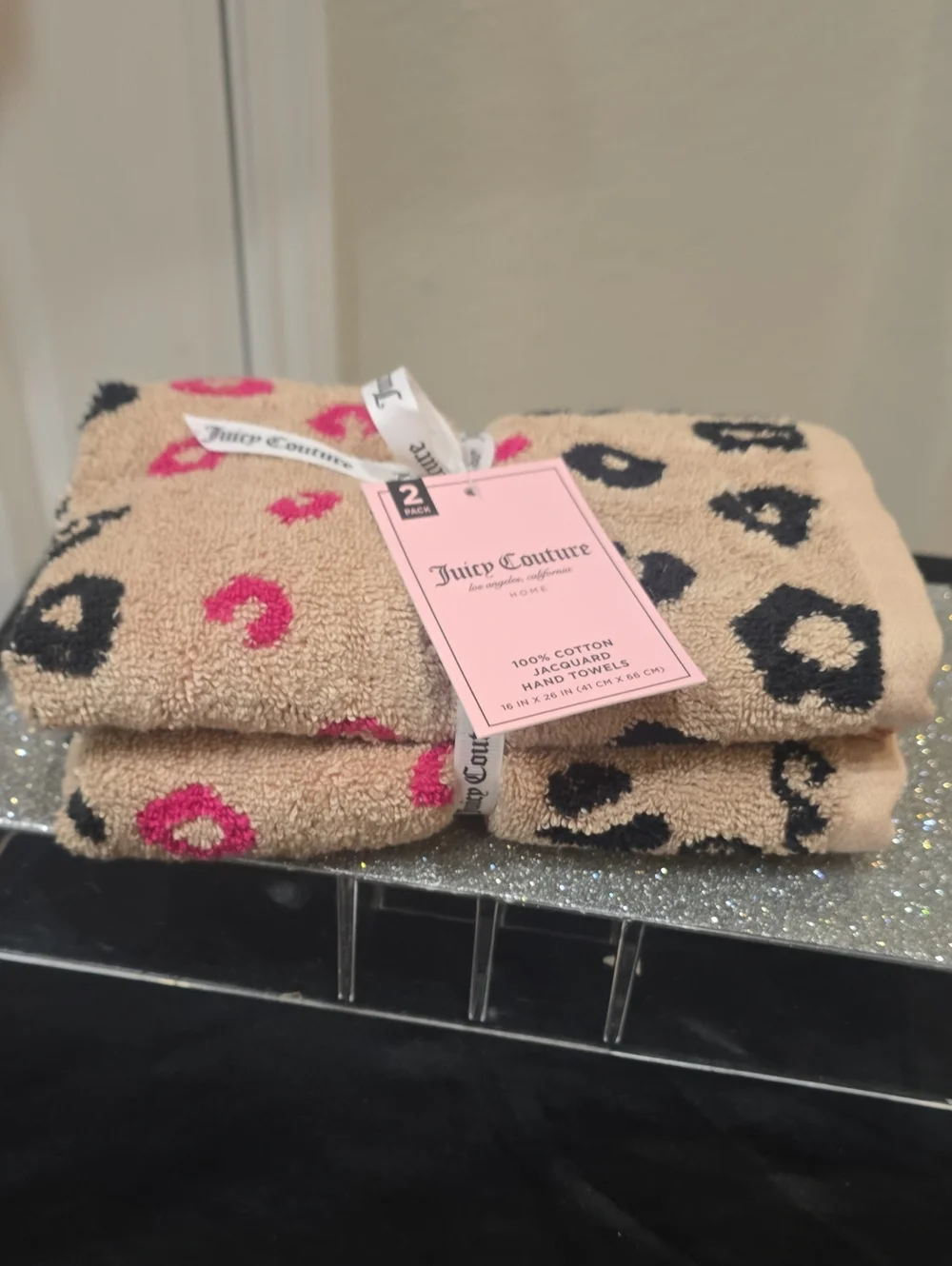 Juicy Couture Home 100% Cotton Jacquard Leopard Spots Logo Hand Towels